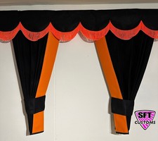 DUTCH STYLE TRUCK CURTAINS DOUBLE LINED BLACK ORANGE DAF VOLVO MERCEDES SCANIA