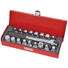 Professional 19 Piece Oil Drain Sump Plug Sockets Set in Metal Box Garage Tool