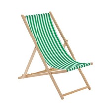 Folding Wooden Deck Chair Adjustable Reclining Canvas Beach Lounger Green
