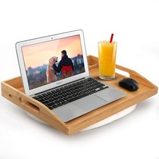 Bamboo Bed Tray Laptop Desk Detachable Cushion & Handle Holds Up to 15.6"