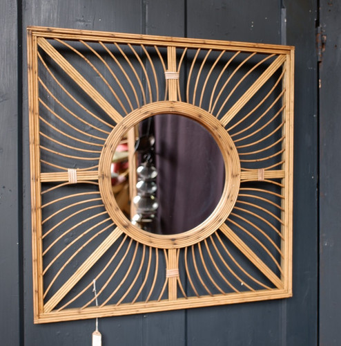 New natural cane mirror - cane, square