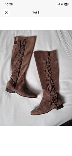 Brown real suede boots - , tassels