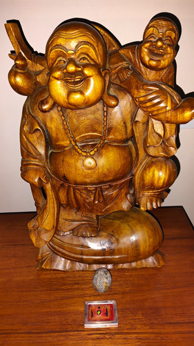 Wooden carved laughing - carved, buddha
