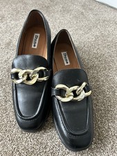 Ladies Dune GLIMPSE - BLACK Chain-Trim Loafers Size 3.5