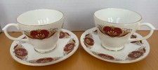 Royal Sutherland Bone China Cup & Saucer - Red & Gold Pattern x 2 Sets