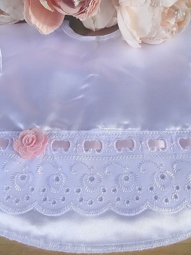 Baby satin bib - white, pink