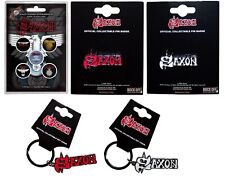 SAXON - OFFICIAL METAL LOGO PIN BADGE / WHEELS OF STEEL BADGE PACK / KEYRING
