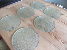 Vintage glass etched Round Placemats 23cm . x 6 .