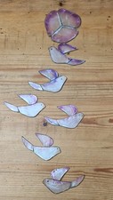VINTAGE 1980s CAPIZ SHELL &  BRASS 6 BIRD / DOVE MOBILE PURPLE 