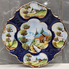 RB Alcobaca Portugal Art Pottery Decorative Cobalt Plate Gilded Rim Handpainted