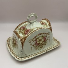 Vintage Cheese Wedge Butter Dish Server Antique Floral Cottagecore Ironstone 