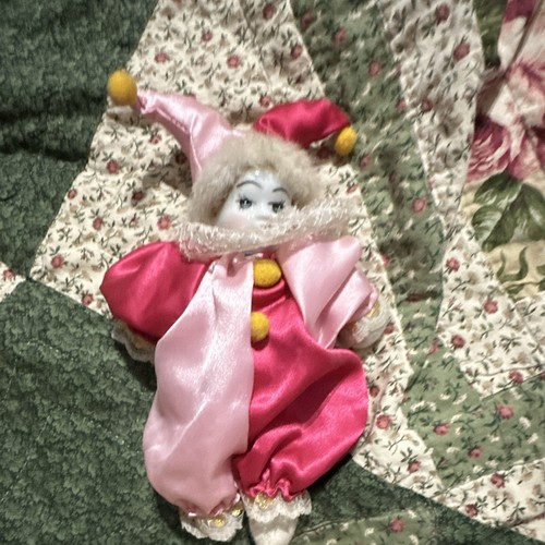 Cloth jester clown doll pink - jester,