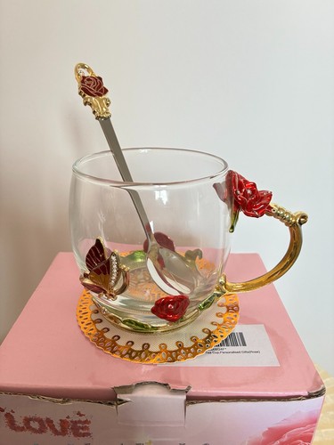 Enamel rose butterfly glass - rose,