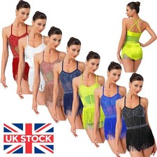 Women's Sparkly Rhinestone Latin Jazz Dance Dress Fringe Leotard Dance Costume