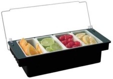 Premium Black/Chrome Condiment Dispenser 4 Compartment Bar Condiment Holder