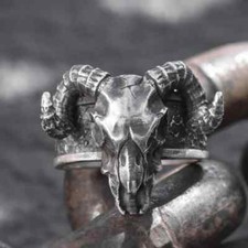 Ram Head Skull Ring Adjustable Biker Punk Metal Gothic Demonic Devilish Satanic