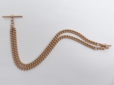 LOVELY 9CT ROSE GOLD HOLLOW CURB LINK POCKET WATCH ALBERT CHAIN - 17.9 GRAMS