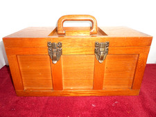 VINTAGE OAK WOODEN  STORAGE CHEST- TOOL BOX - 16 x 7 3/4 x 7 3/4 in NICE - L 408