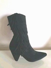 Ladies Black Fringe Faux Suede