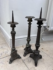 French Church Brass Candelabra Set of 3 Candle Holder Vintage