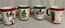 Set of 4 Bella Casa by Ganz Christmas mug Santa, Tree, Snowman, Stocking