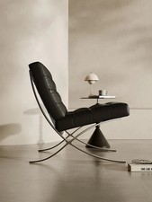 Modern Barcelona Design Black Chair And Ottoman, Real Leather UK Quick Delivery