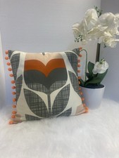 Orla Kiely Orange Rosebud Cushion Cover 40cm X40cm With Orange Pom Pom Trim