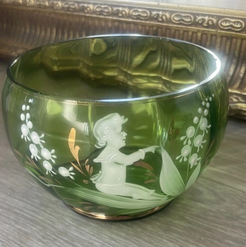 Hand painted green glass bowl - hand,
