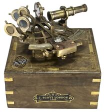 Brass Ship Sextant in Wood Box Vintage Antique Nautical Navigation Marin Compass
