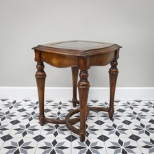 Willis and Gambier side table with cross stretcher and bevel edged glass top.