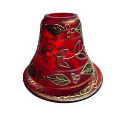 Yankee Candle Shade and Saucer for Candle Glass Red Handainted Gold Leaves