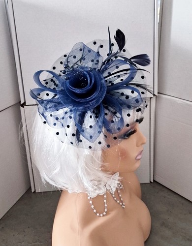 Navy fascinator hat feather - fascinator,
