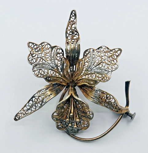 Vintage silver filigree flower - vintage,