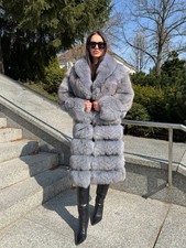 Luxury Gray Real Fox Fur Coat