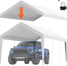 VEVOR Carport Replacement Canopy Cover 10 x 20 ft, 10x20ft, Top - White 