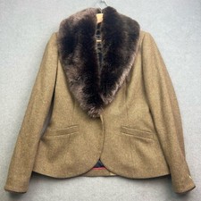 Joules Tweed Jacket UK 12 Brown Herringbone Detachable Fur Hacking Country Holk