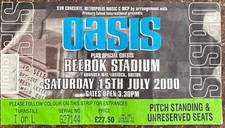 OASIS CONCERT TICKET STUB REEBOK STADIUM BOLTON SATURDAY 15TH JULY 2000
