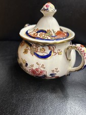 Masons Ironstone Blue Mandalay Twin Handle Pot Pouri Jar Lid Vintage 11cm x14cm 