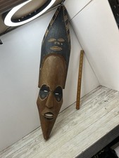 Vintage African Wall Art Mask Light Wood Hand Carved Crafted Tribal 30” Inch Tal