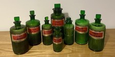 Antique Green Apothecary Chemist Glass Lidded Bottles x8 UK Made Circa 1900