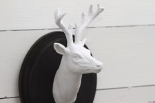 Handmade Black & White Resin Stag Head Wall Mount Wall Hanging Taxidermy Animal