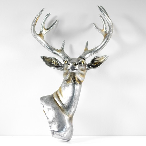 Wall mounted silver resin deer - mounted,