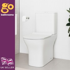Rimless Close-Coupled Toilet Pan & Cistern Seat Dual-Flush White Bathroom WC