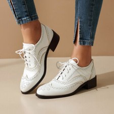 Women Lace Up Flat Retro Brogue Shoes Oxfords Casual Leather Wingtips College