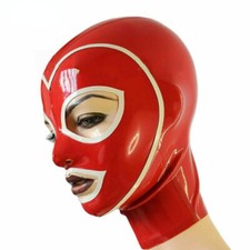 Sexy Latex Head Hood open Mouth and eyes Mask Red