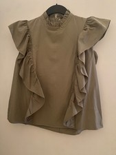 Zara frill sleeve khaki top