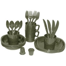 MFH Family Camping 4 Persons Plastic Mess Kit 26 Parts Hiking Travel OD Green
