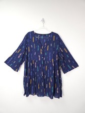 Gudrun Sjoden Blouse XL Blue Pimpinella Floral Tunic Shirt Relaxed Tiered Top