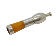 Edwardian Sterling Silver & Block Amber Cheroot Holder Antique 1905