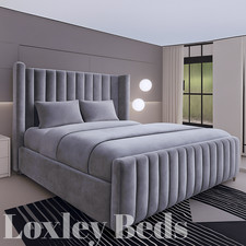 Ottoman Bed Loxley Winged Plush Velvet  Mattress/Storage Double & King Size Bed